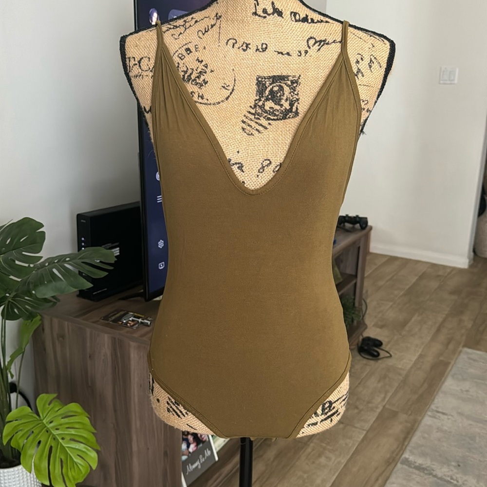 Boohoo Olive Green Plunge Bodysuit